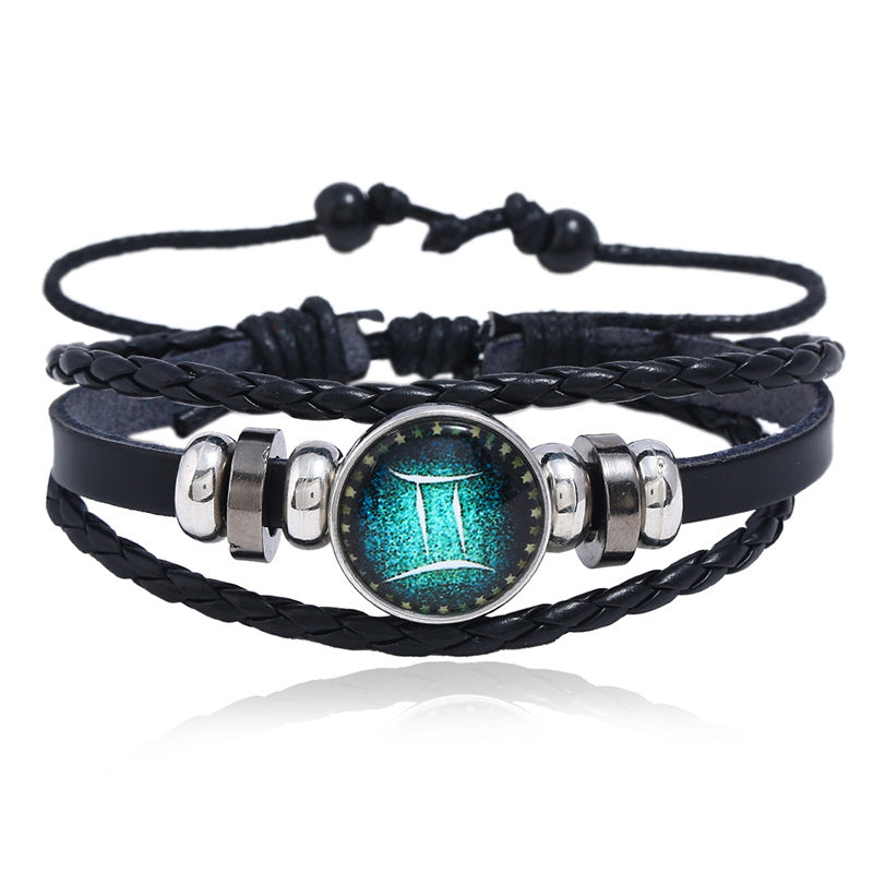 Wholesale Leather Luminous Zodiac Bracelet